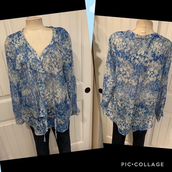 Sundance Tops - Sundance Catalog silk blue floral top large Sundance Tops - Sundance Catalog silk blue floral top large